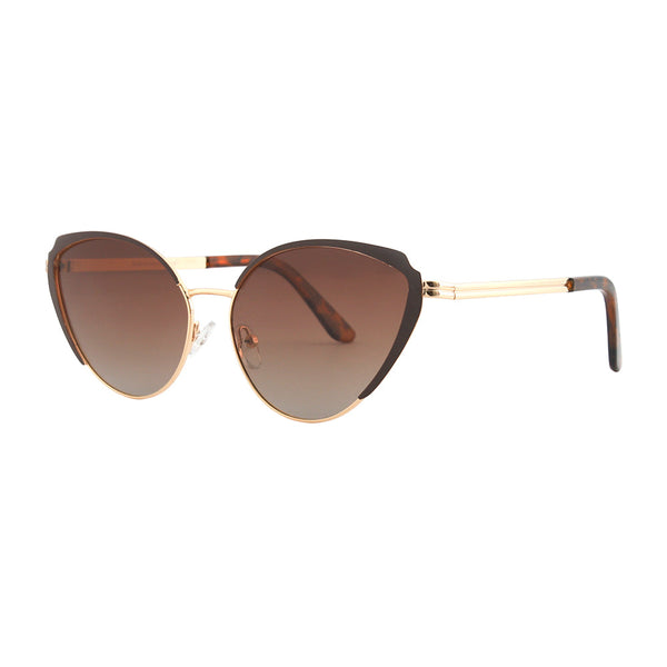 LOTUS | GOLD FRAME | BROWN CATEYE ACCENT | TORTOISE TIPS | BROWN LENS | Polarized Sunglasses